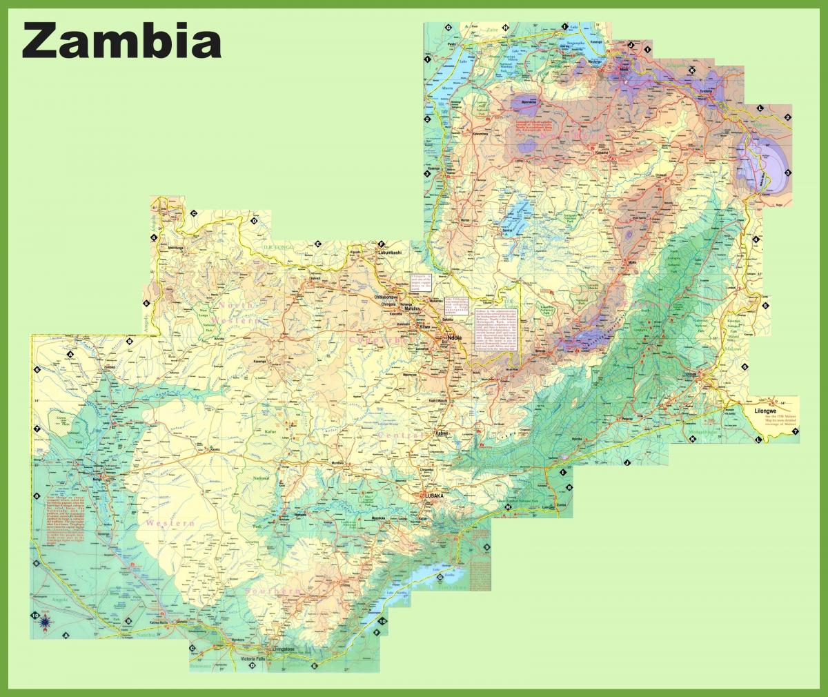 خريطة زامبيا عرض جميع المدن