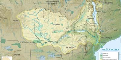 خريطة زامبيا عرض الأنهار والبحيرات
