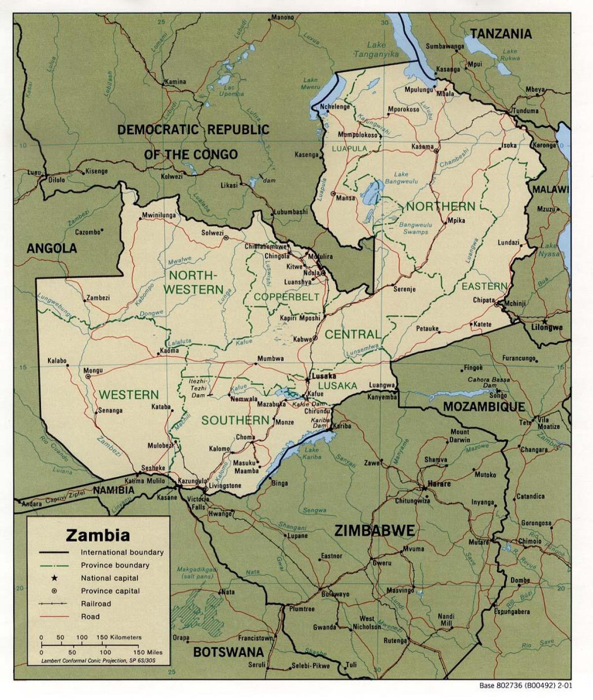 زامبيا الخصائص الفيزيائية خريطة