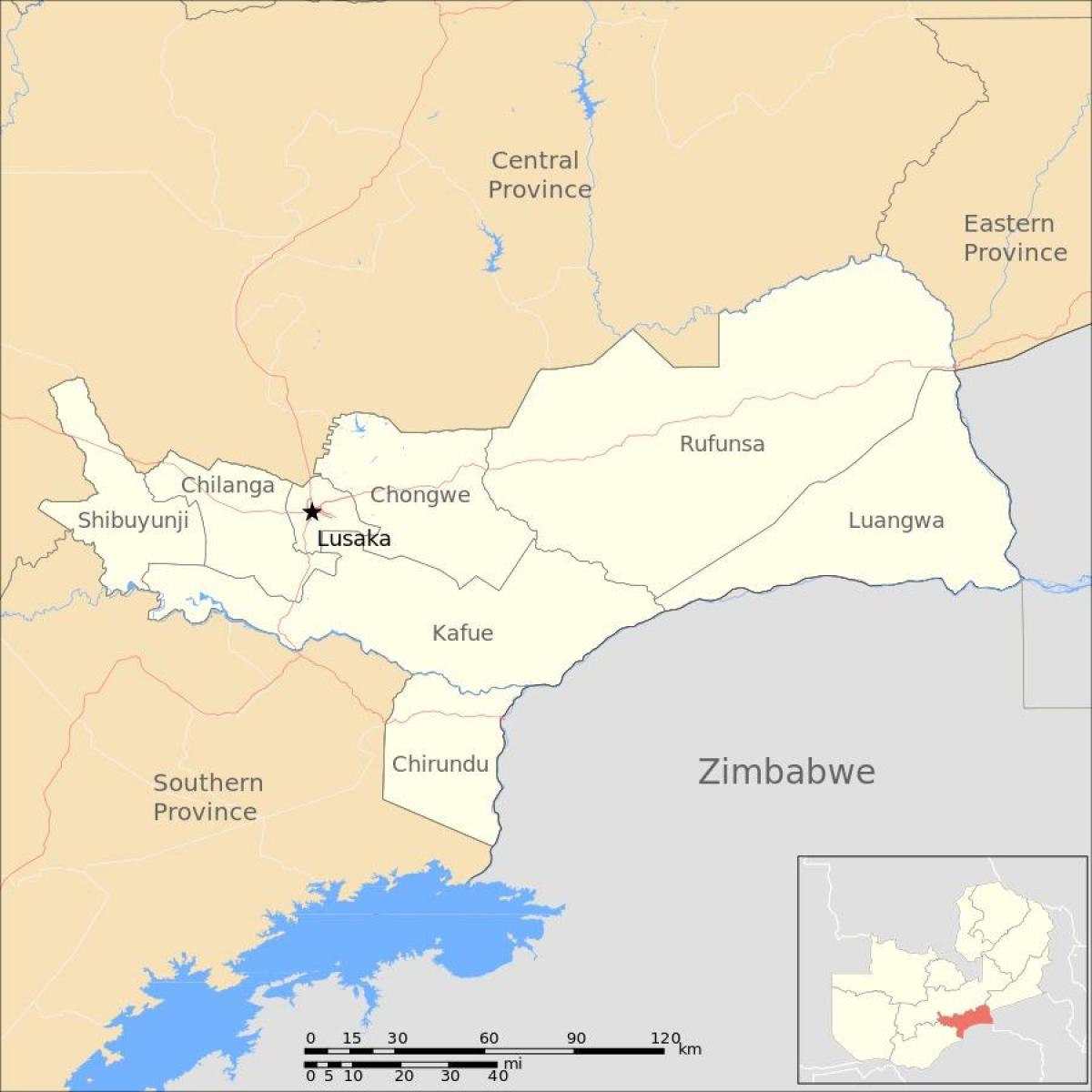 خريطة لوساكا زامبيا